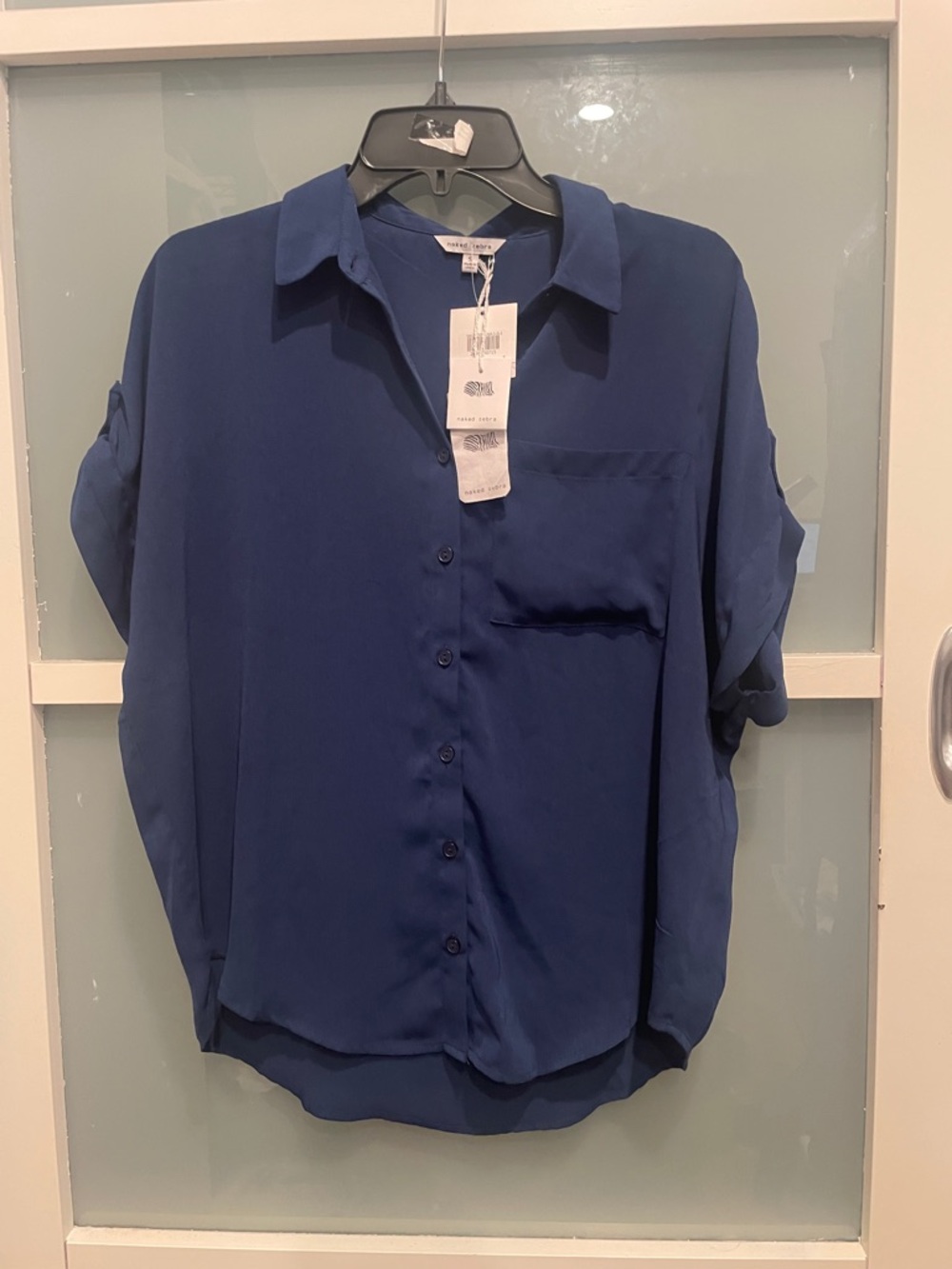 Naked Zebra Navy Button-Down Shirt, S, Small, NWT